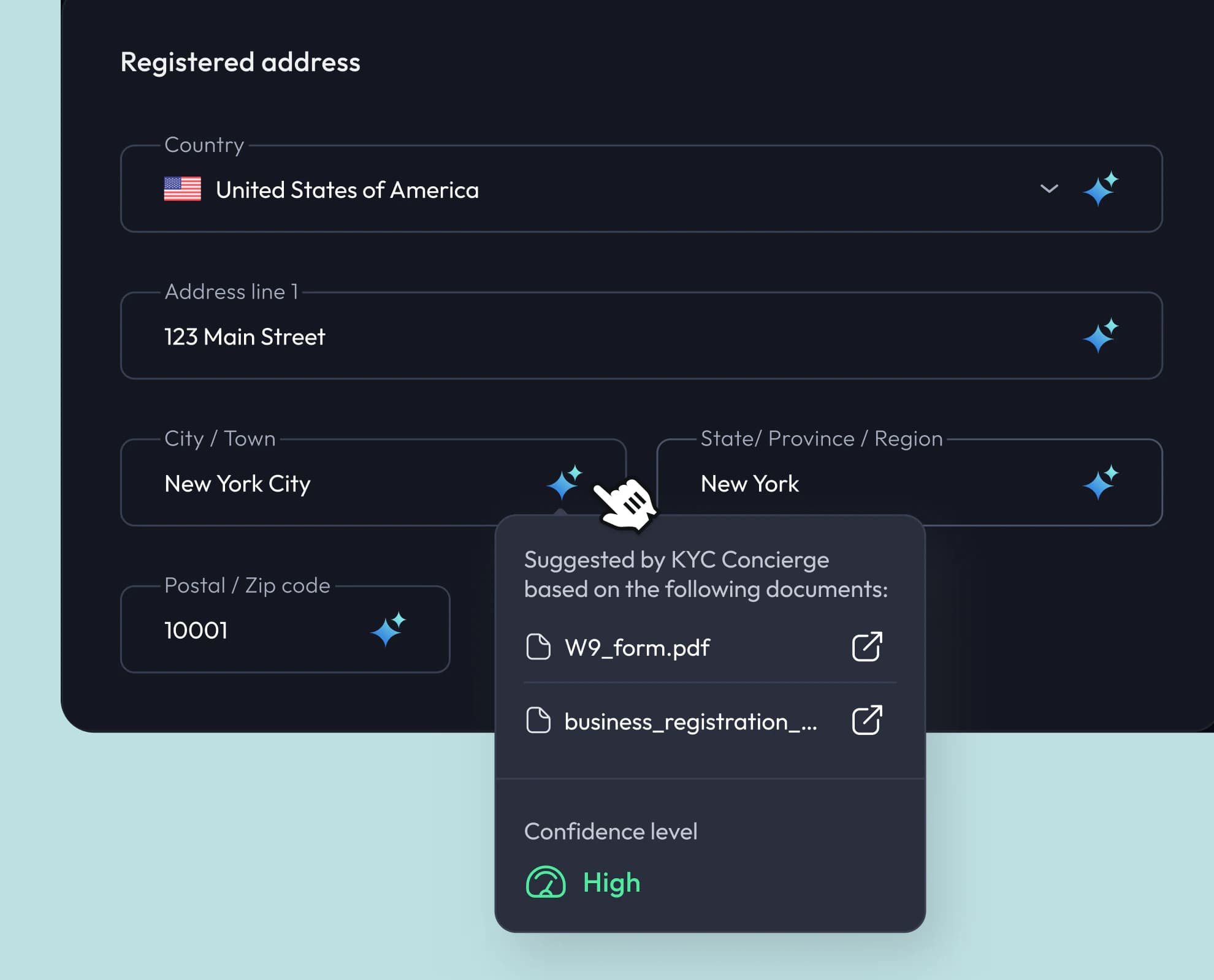 The source and confidence pop-up on an AI-filled field