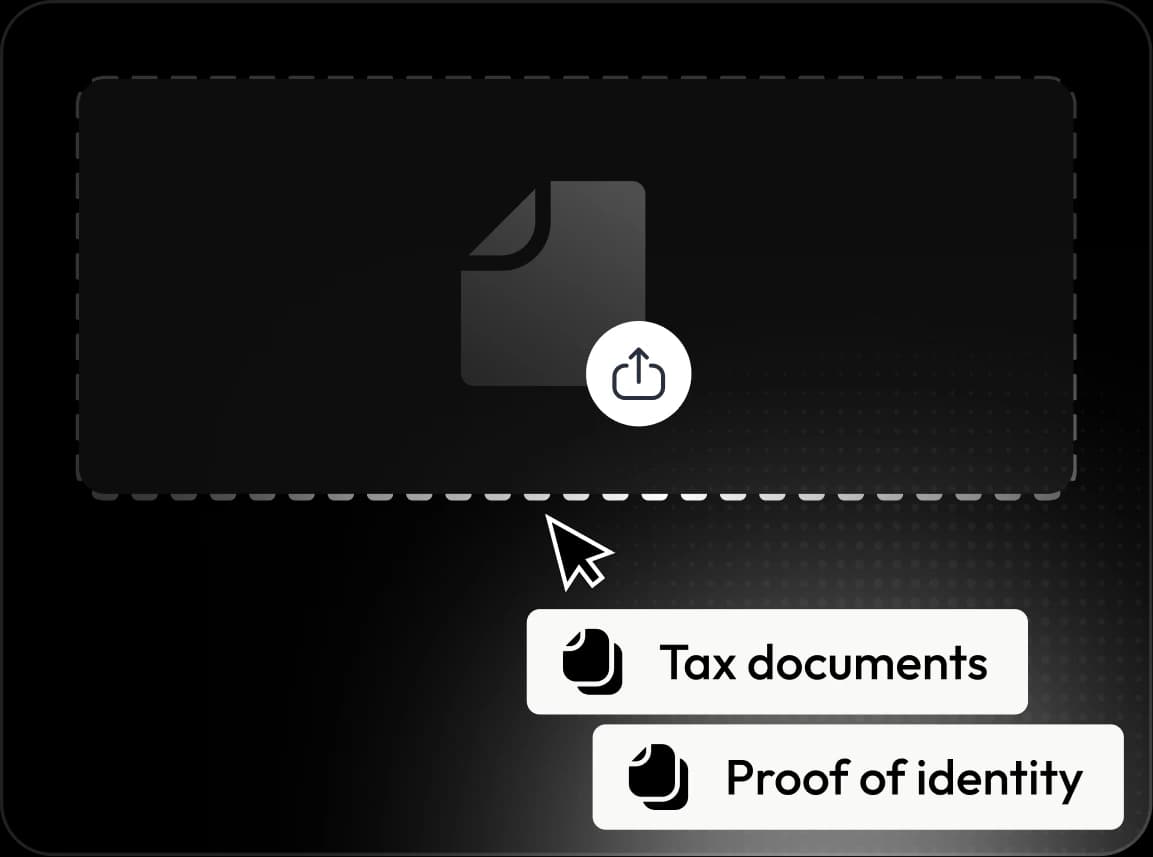Tax documents and proof of identity dragged onto the upload area