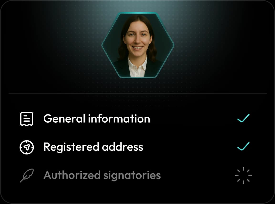 KYC Concierge filling general information and registered address, with authorized signatories in progress