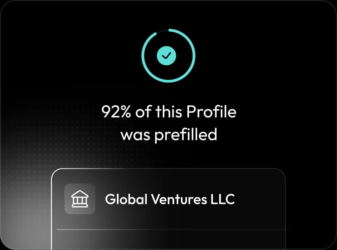 A completed profile for Global Ventures LLC, 92% prefilled