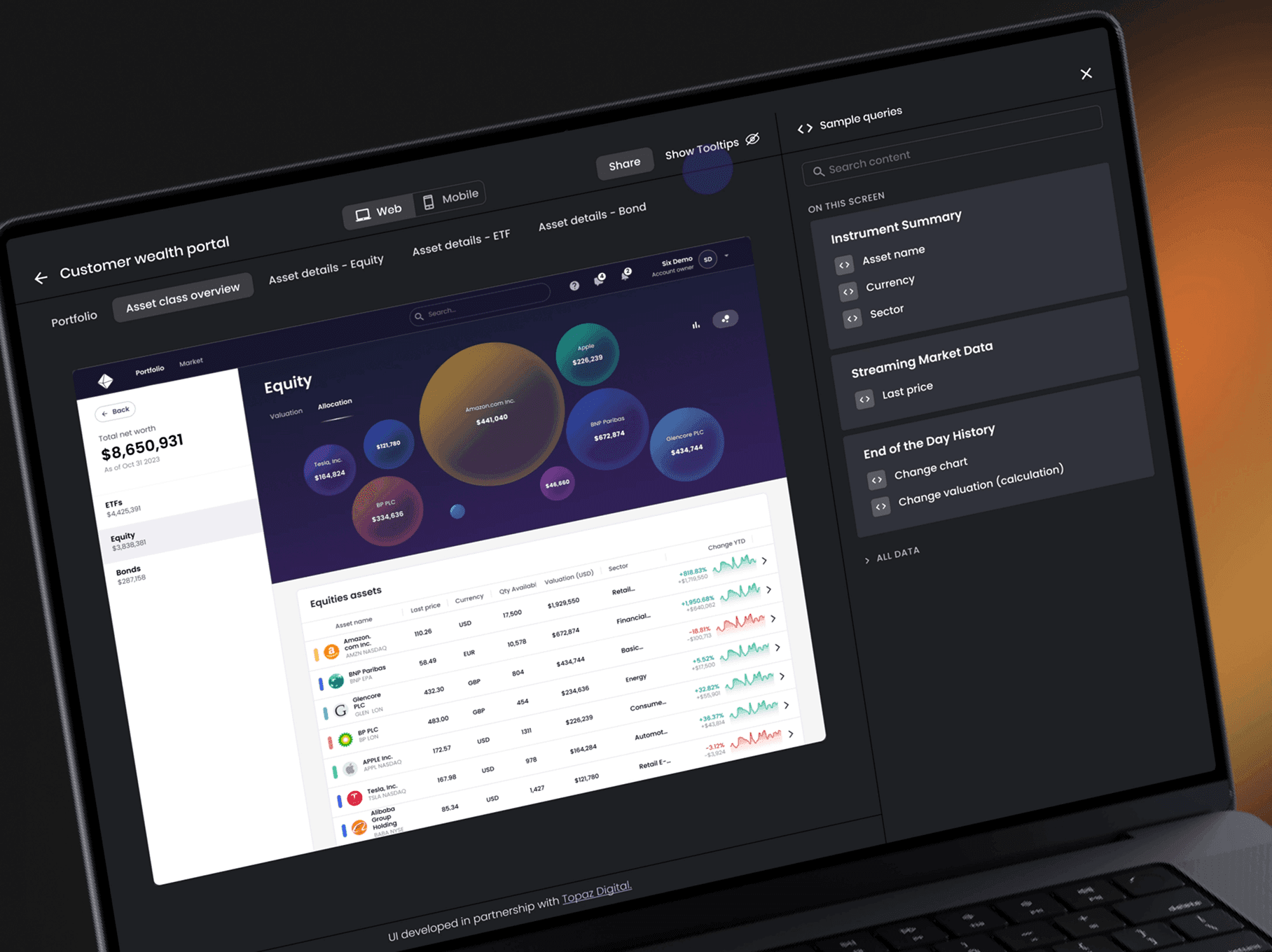 Market data API showcase app to boost sales team engagement