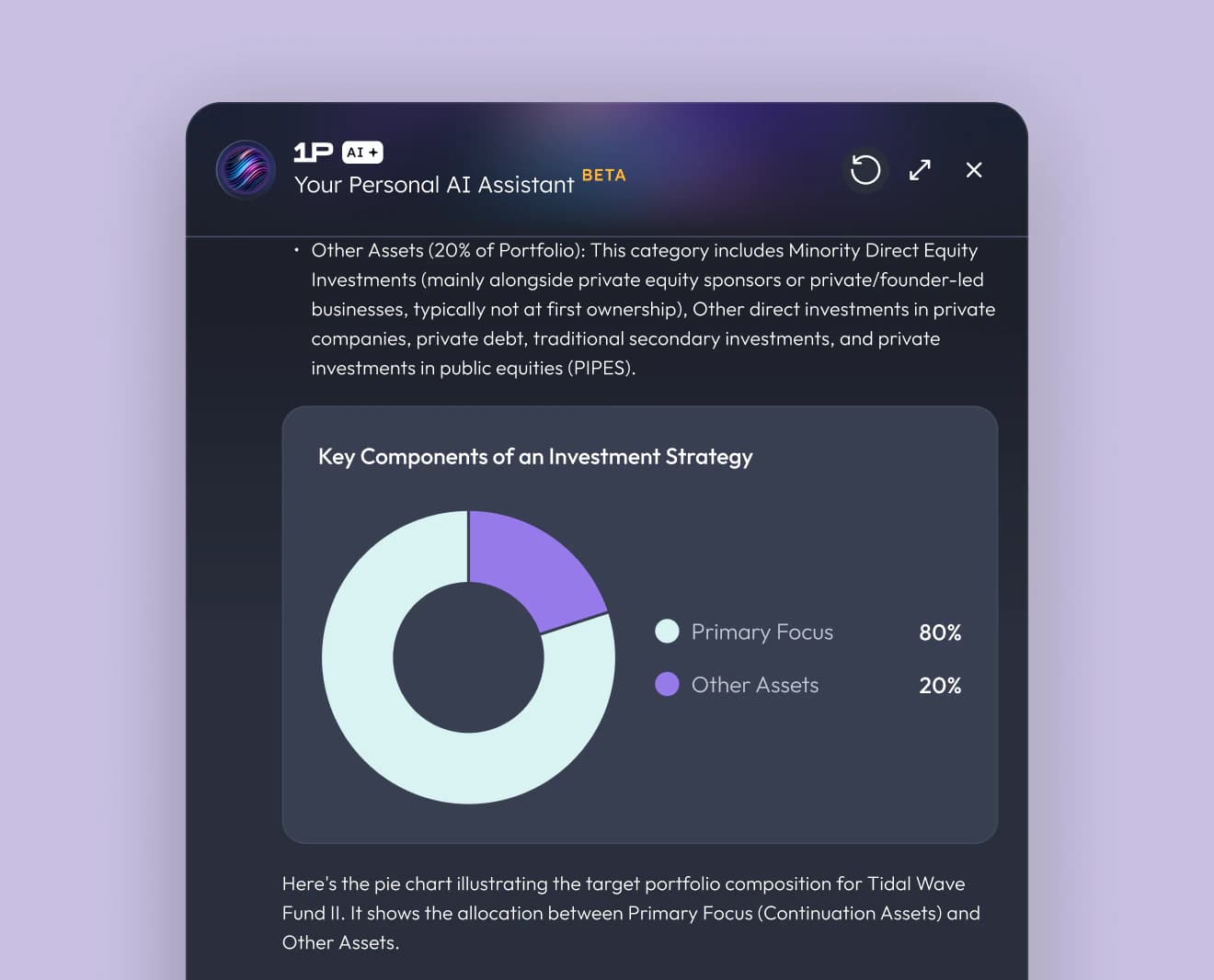 The offering analysis chat, with a portfolio chart in the answer