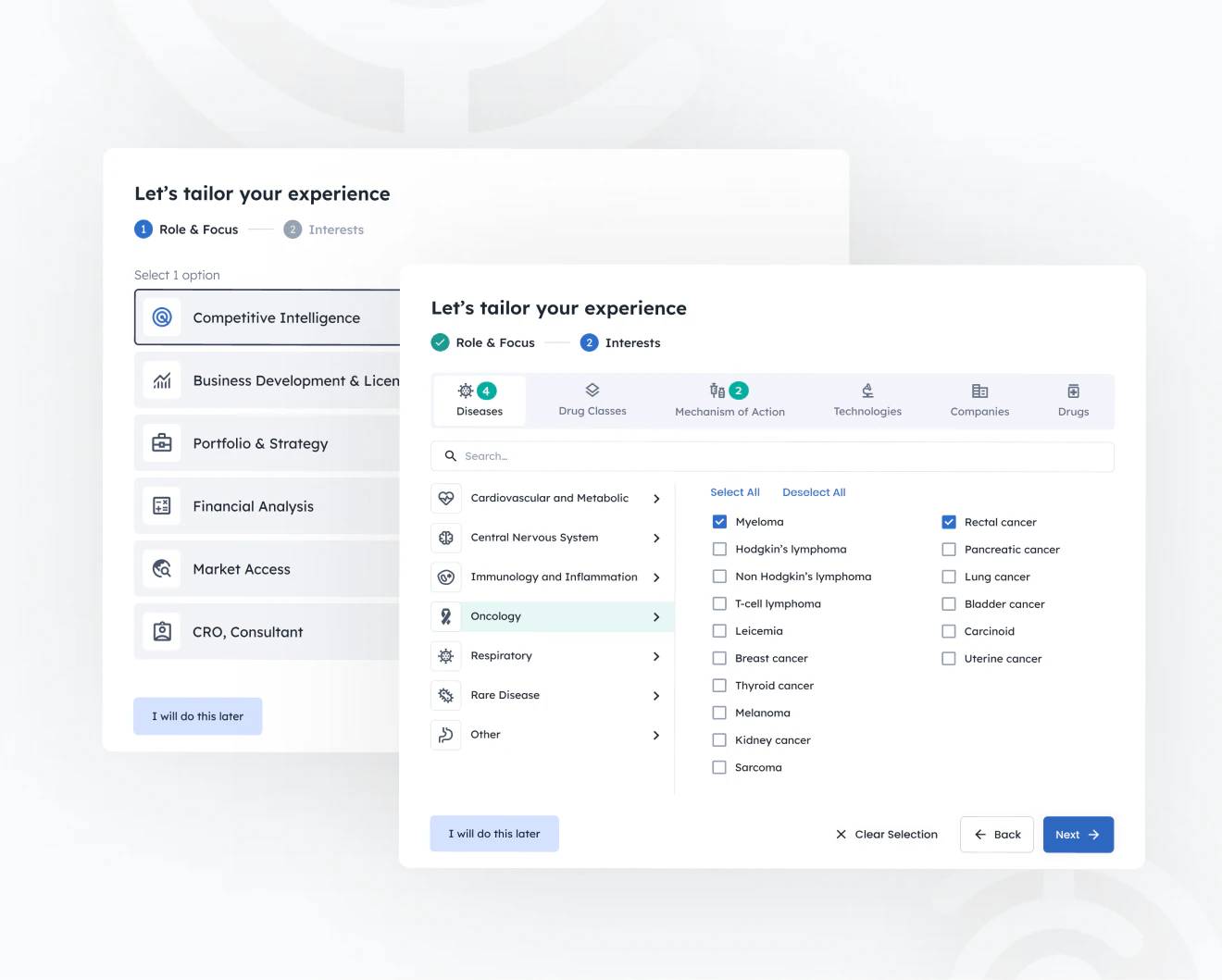 Onboarding for role and focus, then disease interests